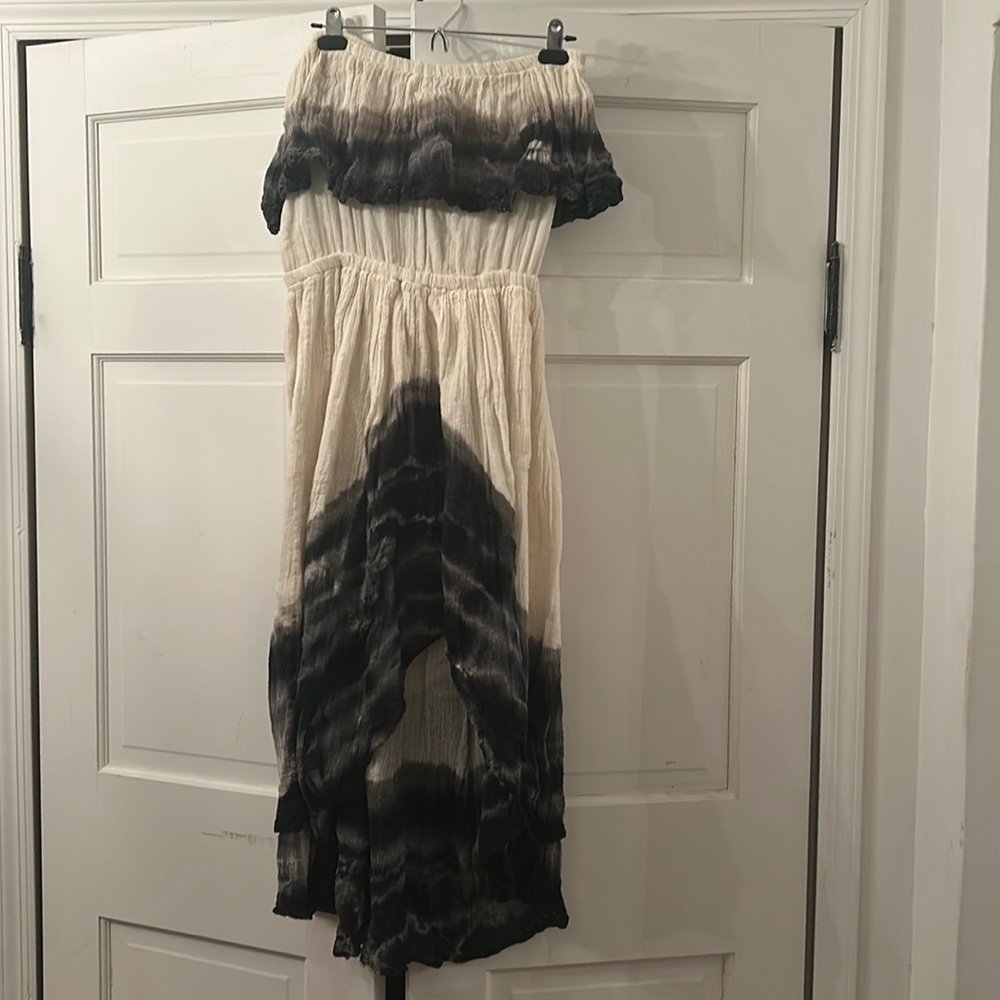 Strapless Gauze Black & White Tie dye dress